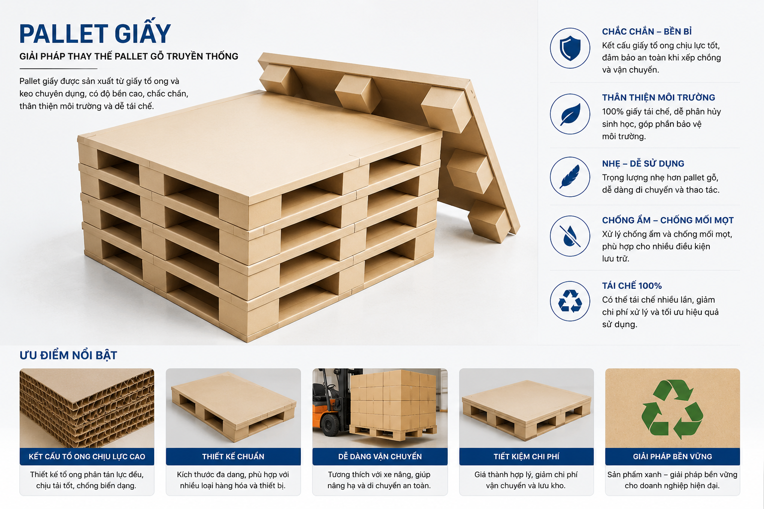Pallet giấy có chi phí thấp và rất thân thiện với môi trường
