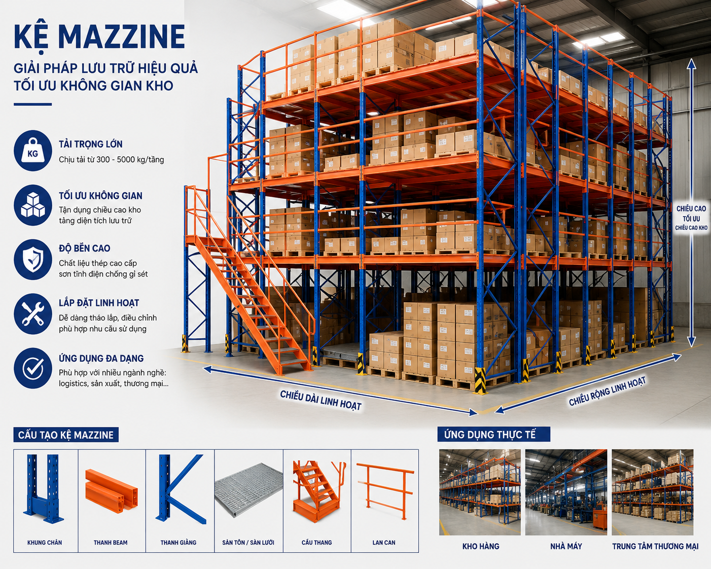 Kệ mazzine giúp tăng diện tích lưu trữ mà không cần mở rộng mặt bằng