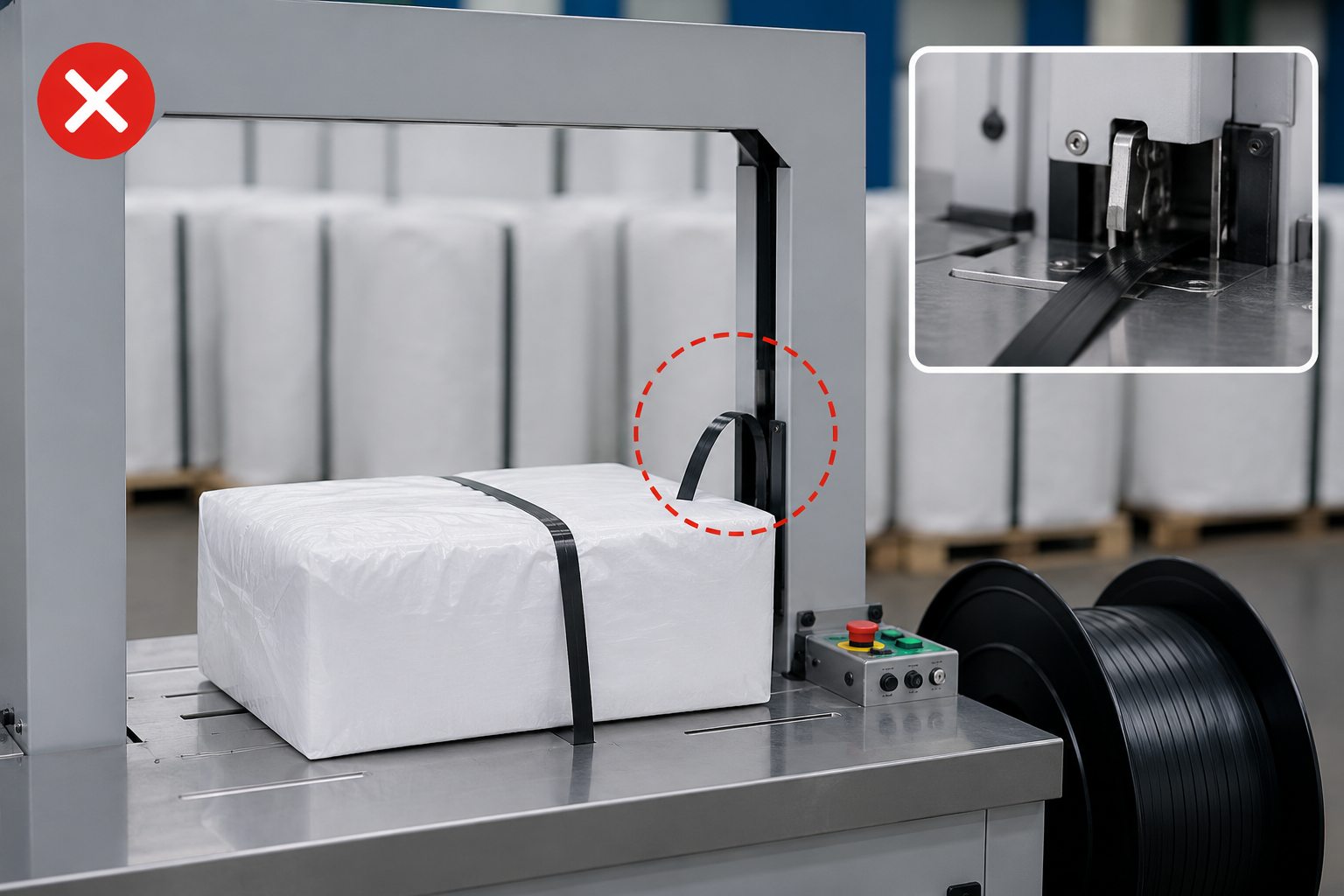 Máy không siết chặt được dây đai