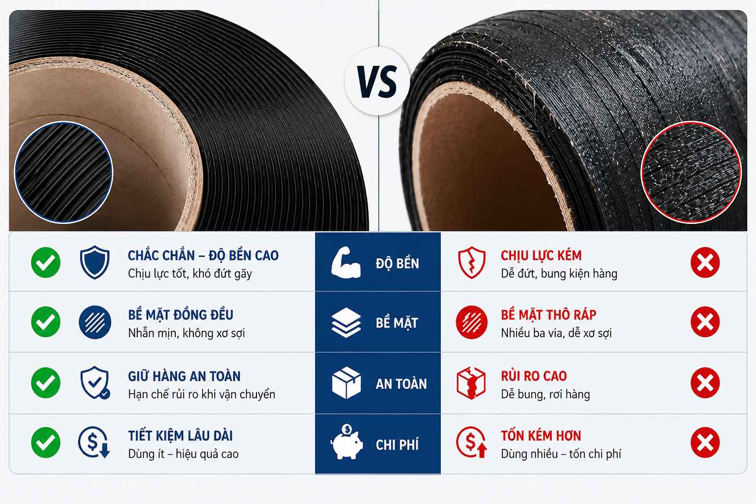 So sánh dây đai pp Hoàng Huy Nam và dây đai pp giá rẻ