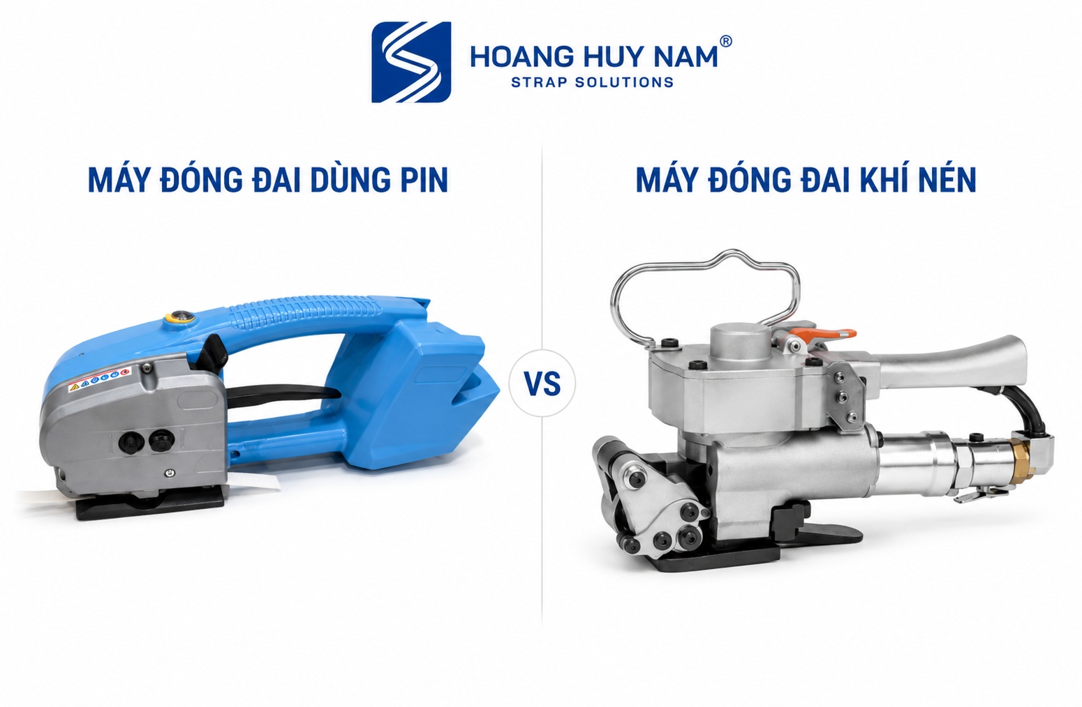 So sánh máy đóng đai khí nén và máy đóng đai dùng pin