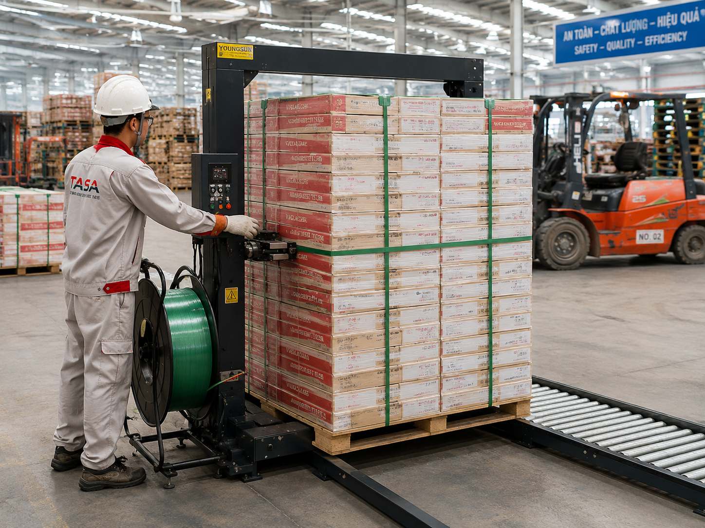 Ứng dụng máy đóng đai trong kho vận - logistic