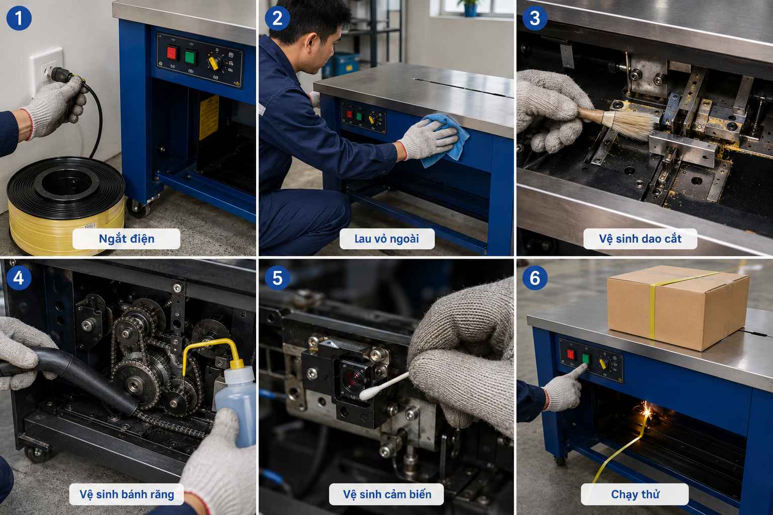 Các bước vệ sinh máy đóng đai đúng cách